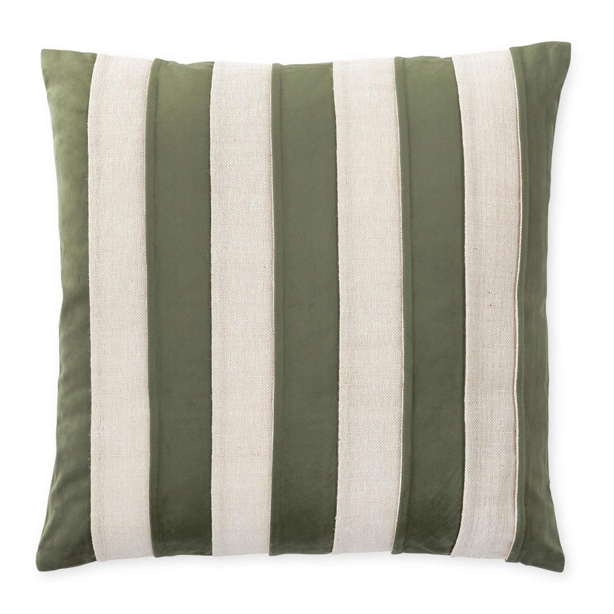 20" Olive Green Velvet & Natural Cotton Striped Throw Pillow | Modern Organic Accent Pillow