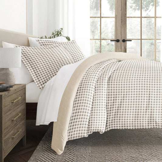 Reversible Gingham Check Patterned Duvet Cover Set