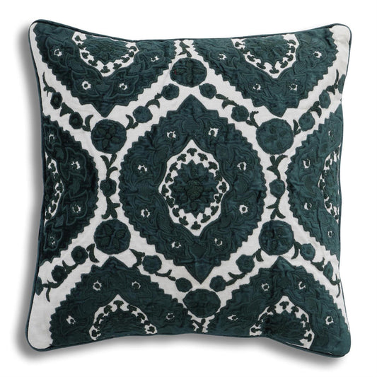 20" Emerald Green Velvet Embroidered Linen Throw Pillow