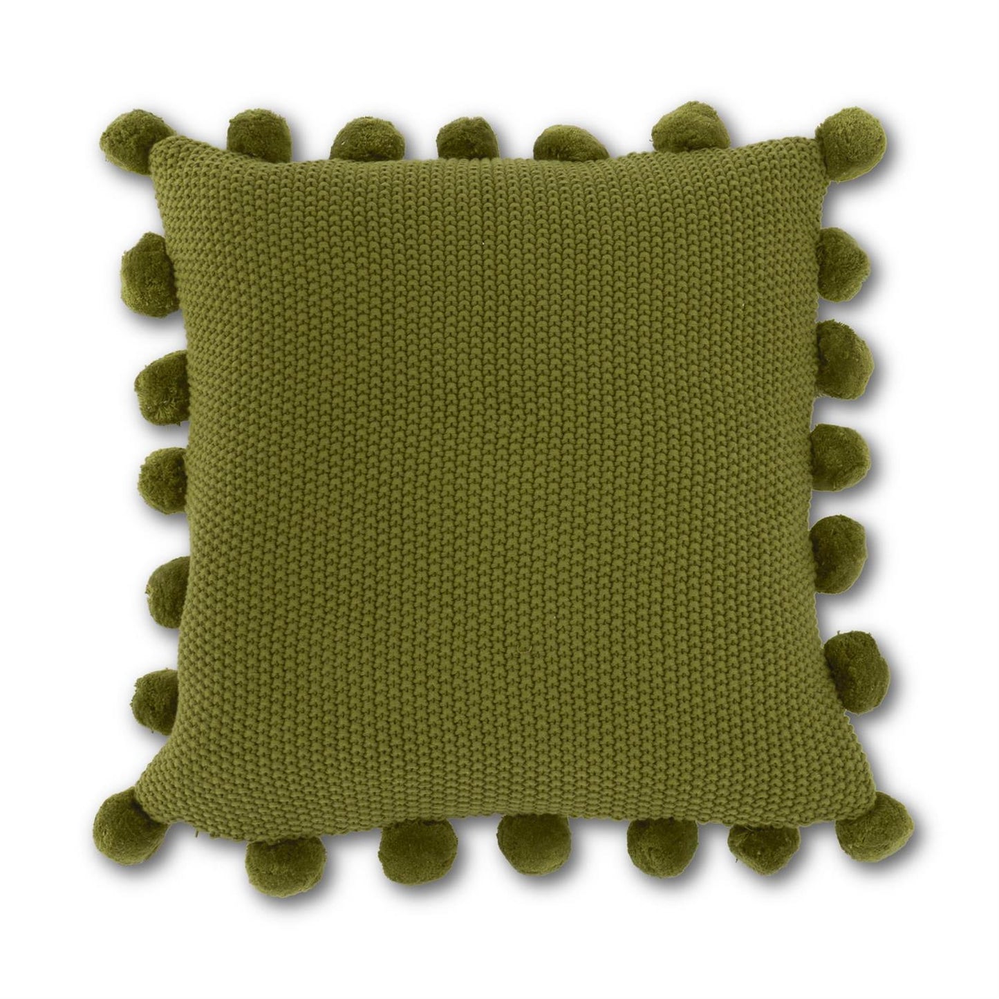 20" Sage Green Moss Stitch Knit Throw Pillow with Pom Pom Trim | Cozy Cotton Accent Pillow