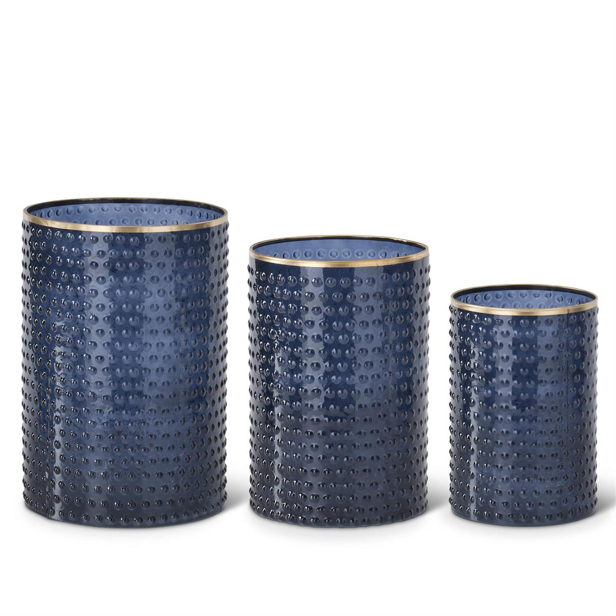 Blue Dot Embossed Containers with Gold Painted Rim