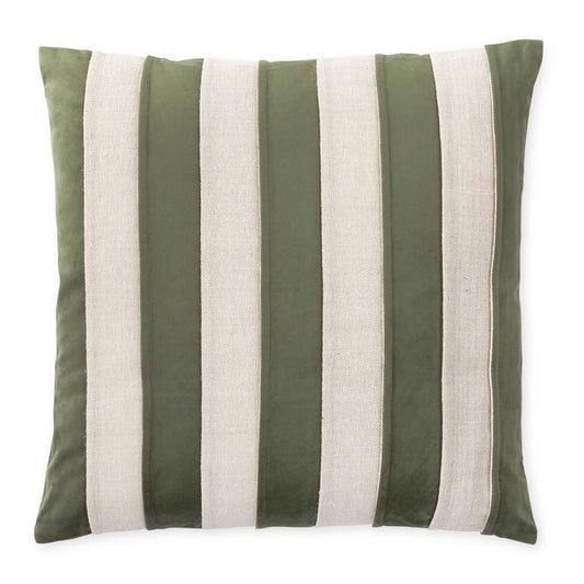 20" Olive Green Velvet & Natural Cotton Striped Throw Pillow | Modern Organic Accent Pillow