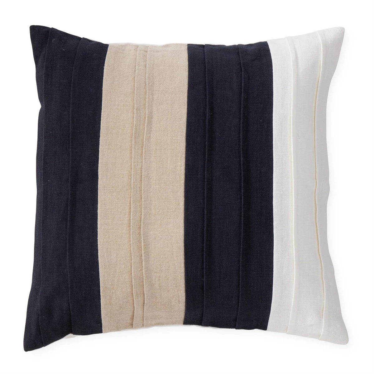 20" Black, White & Natural Linen Pleated Throw Pillow | Modern Neutral Accent Pillow