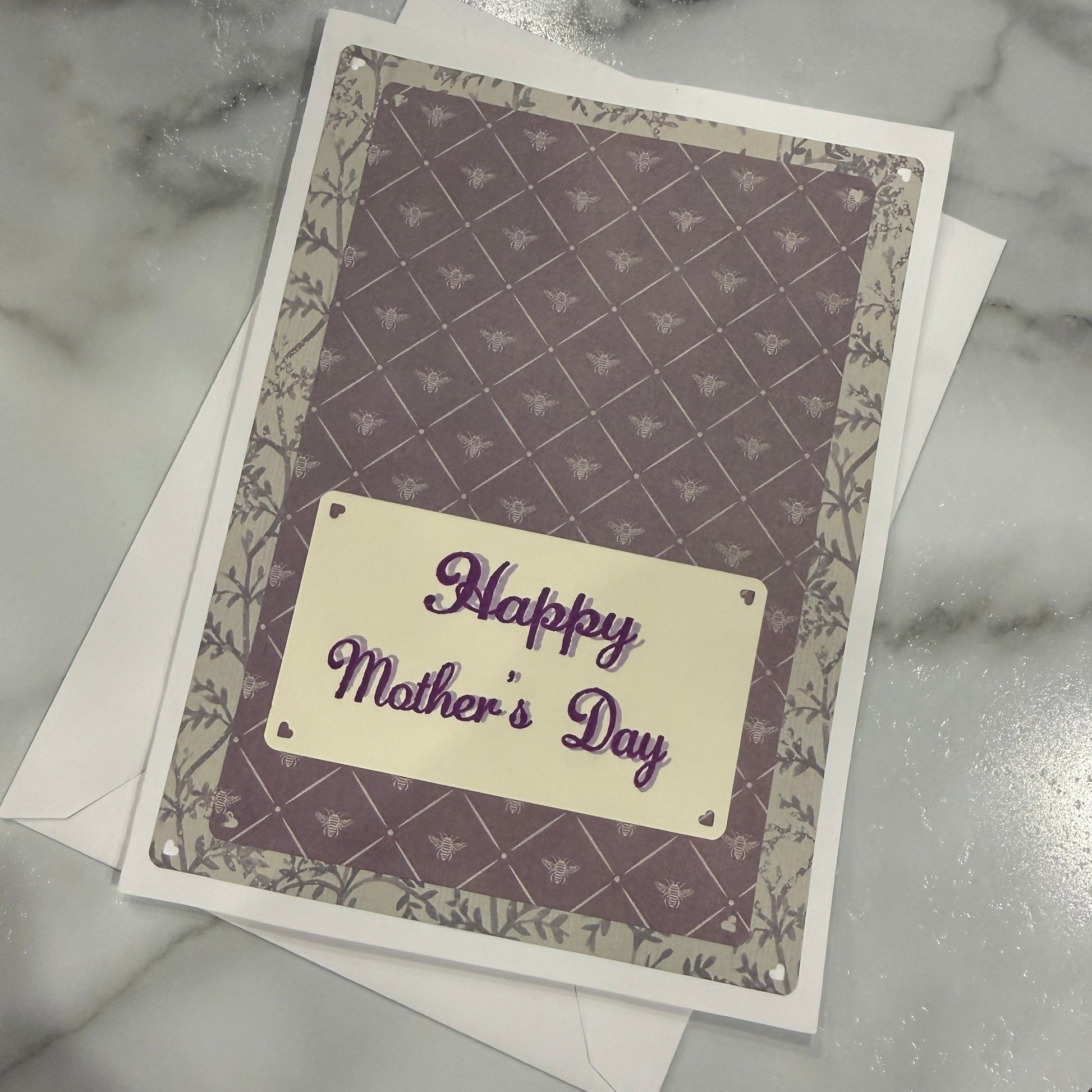 Greeting card with decorative text on a textured surface