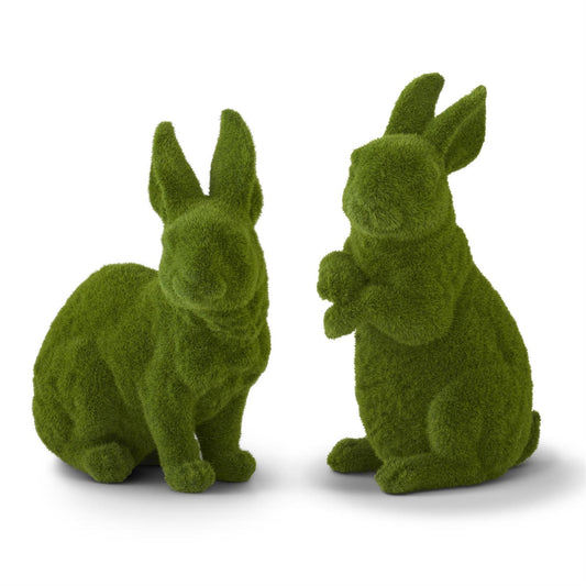 Green Flocked Moss Rabbit Figurine | Bunny Spring Decor