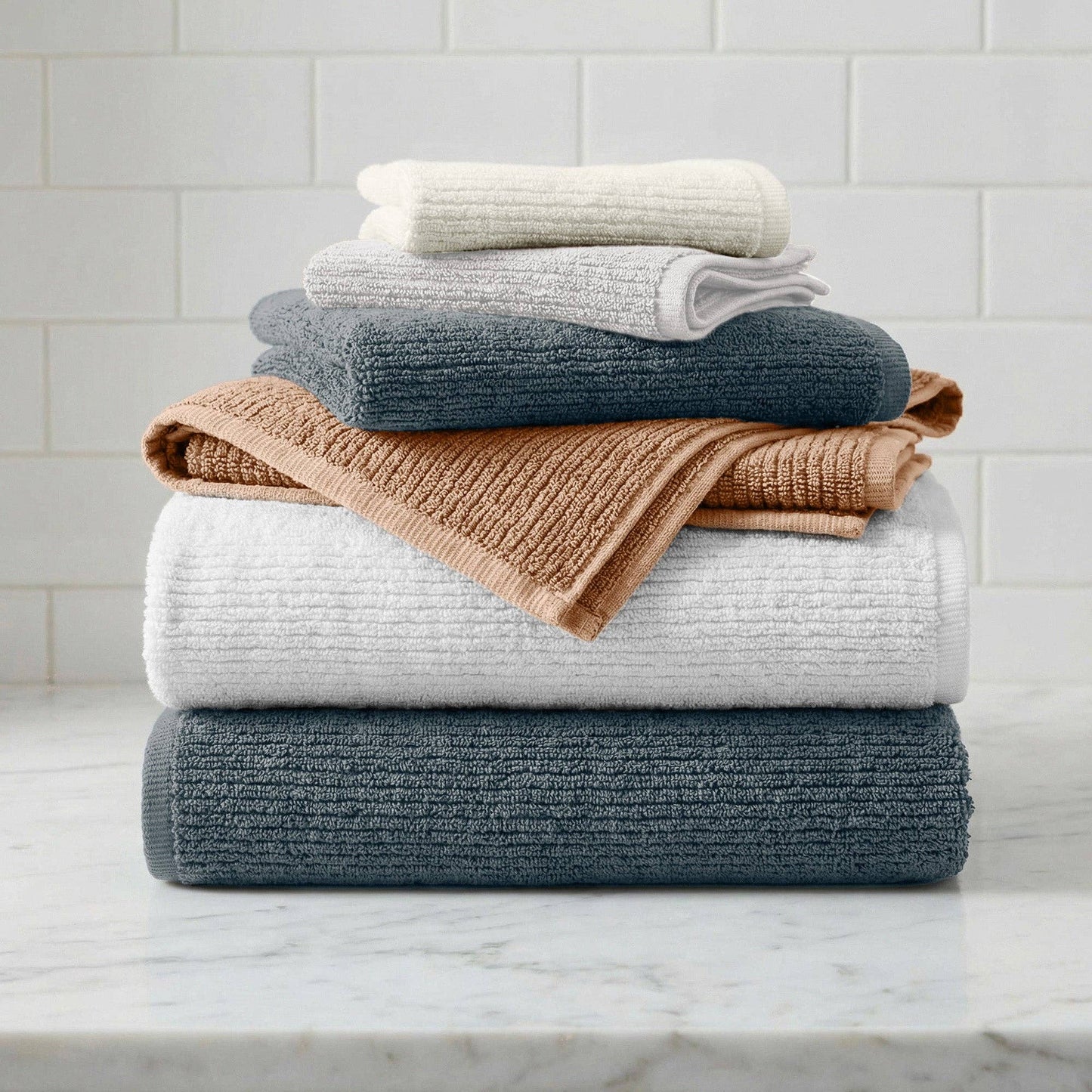 Georgiana Collection - Turkish Cotton Ribbed 6-Piece Bath Towel Set