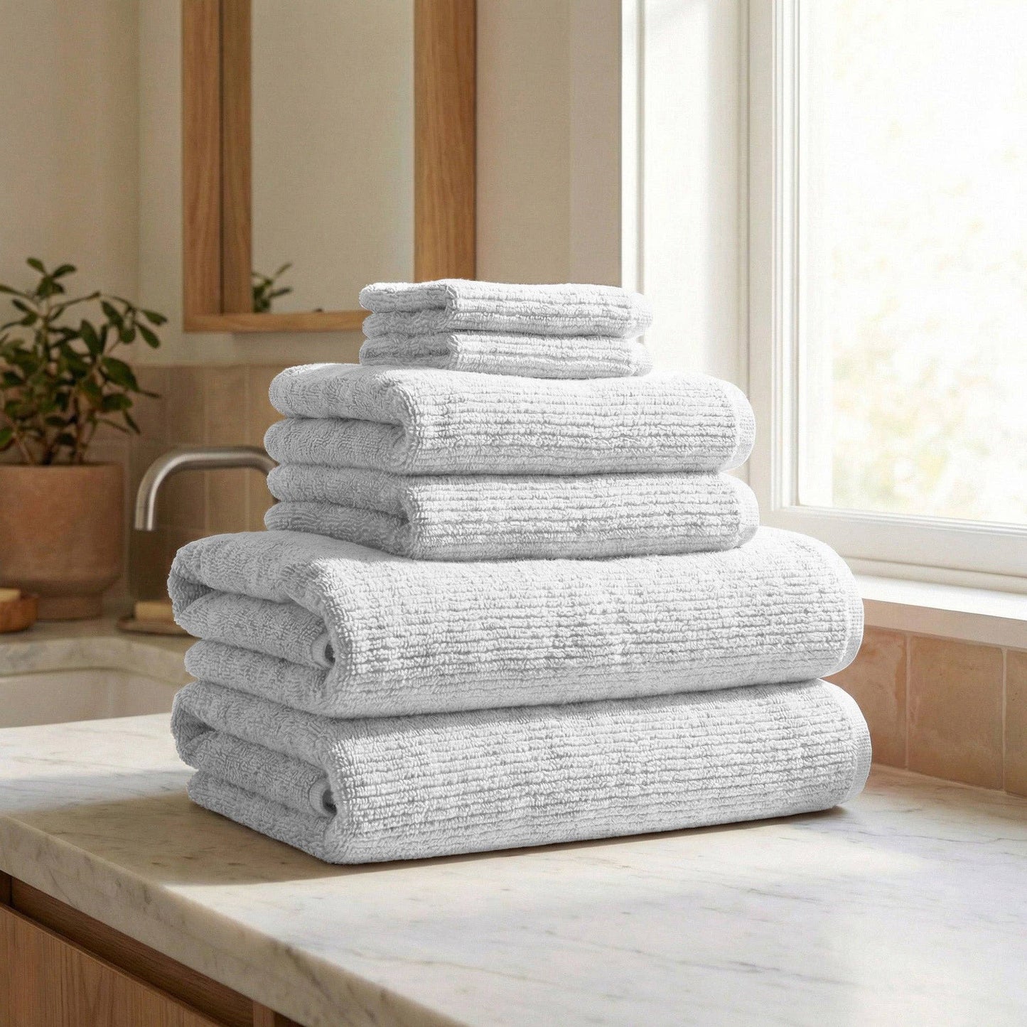Georgiana Collection - Turkish Cotton Ribbed 6-Piece Bath Towel Set