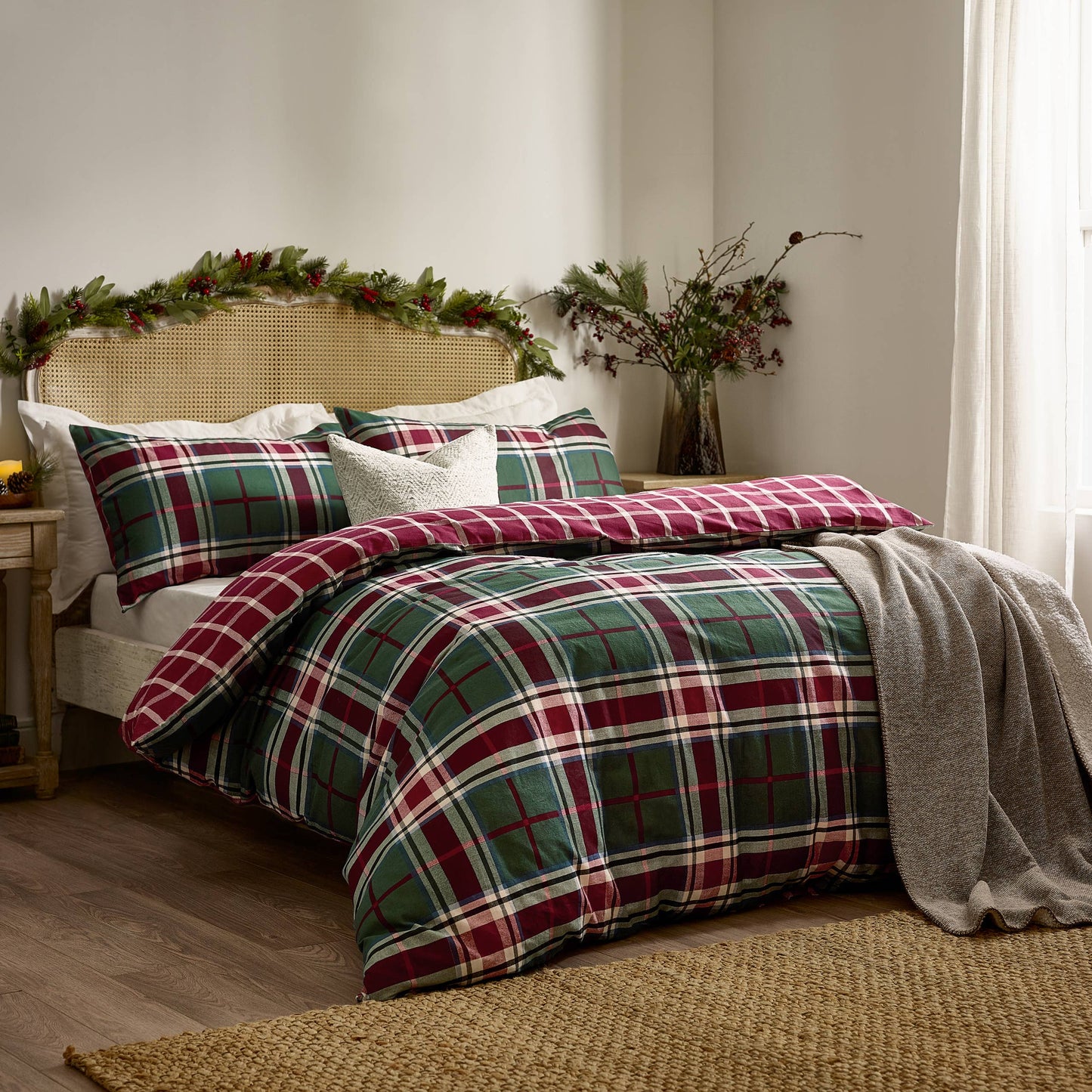 Braemar Check Soft Brushed Cotton Duvet Cover Set Berry/Pine