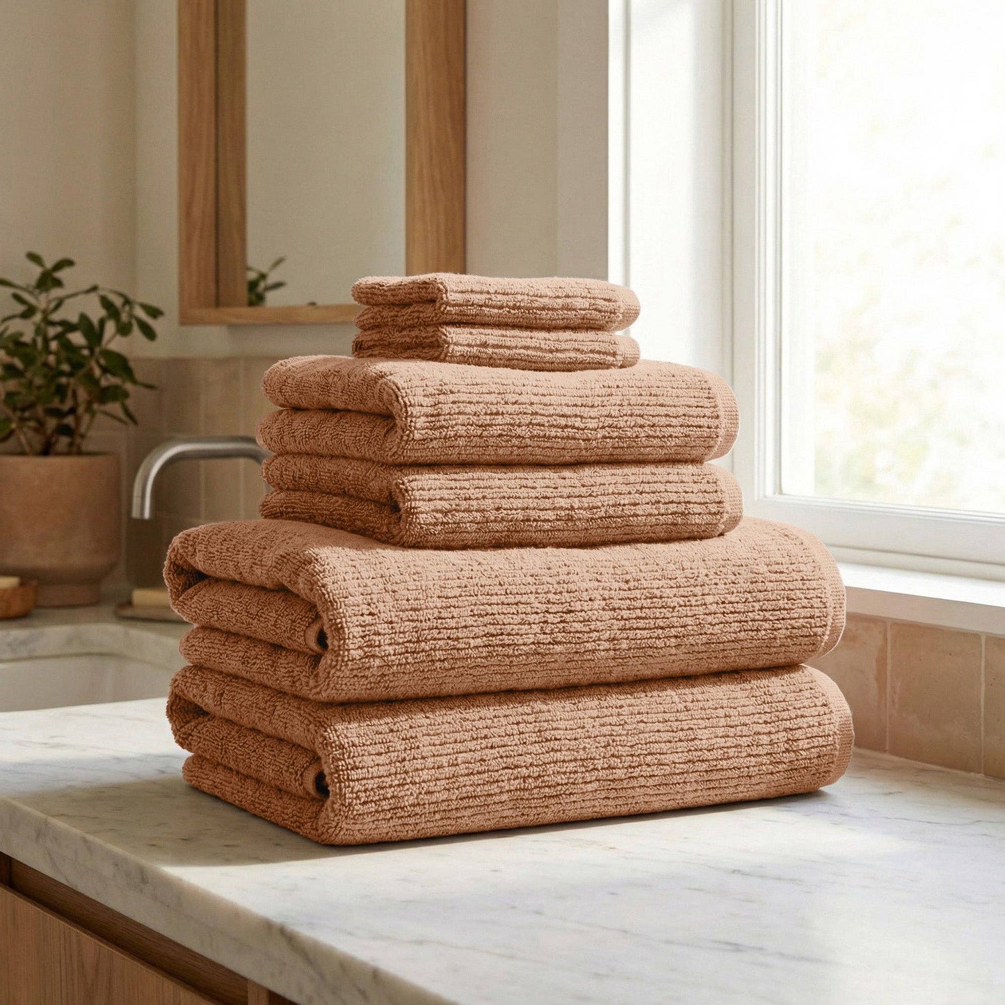 Georgiana Collection - Turkish Cotton Ribbed 6-Piece Bath Towel Set