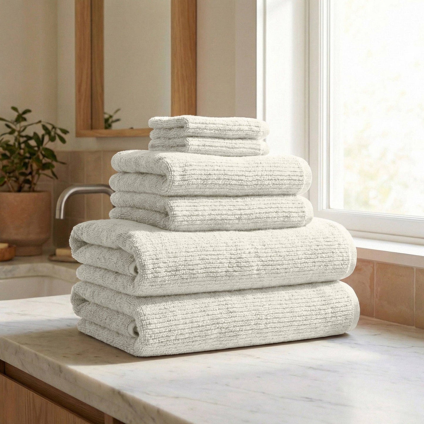 Georgiana Collection - Turkish Cotton Ribbed 6-Piece Bath Towel Set