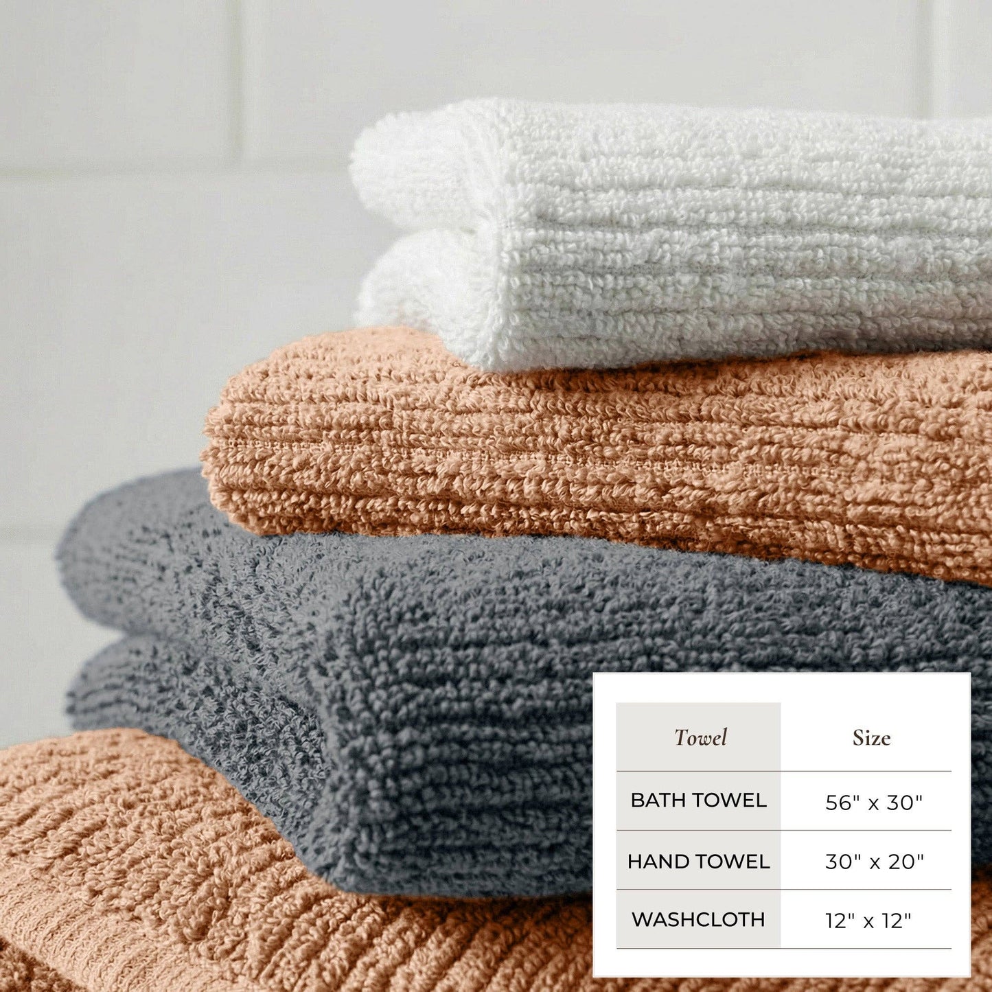 Georgiana Collection - Turkish Cotton Ribbed 6-Piece Bath Towel Set