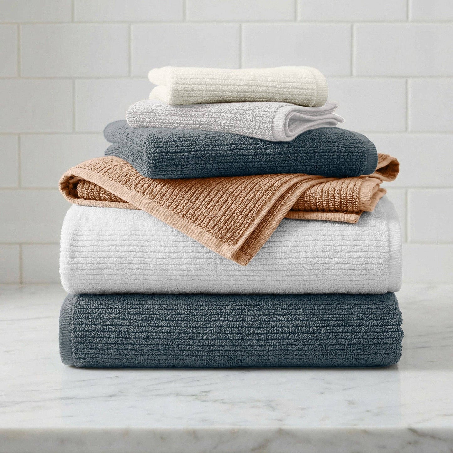 Georgiana Collection - Turkish Cotton Ribbed 6-Piece Bath Towel Set