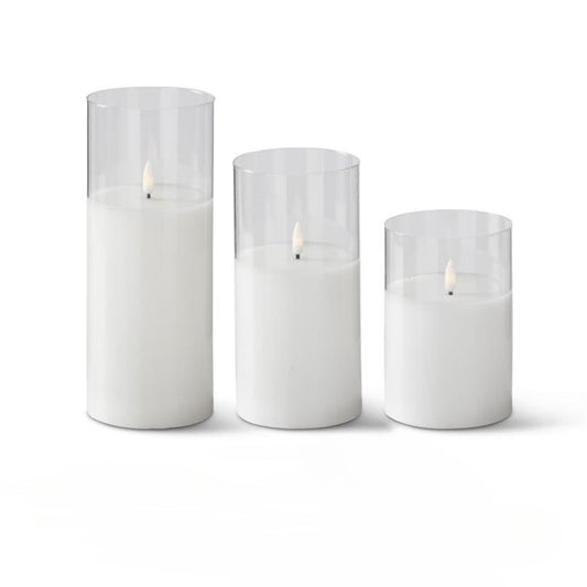 White LED Flickering Candles in Glass Votive
