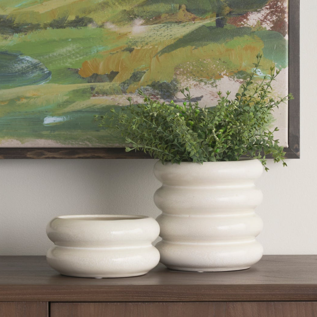 Ripple Pots – Cream Glazed Ceramic Planters