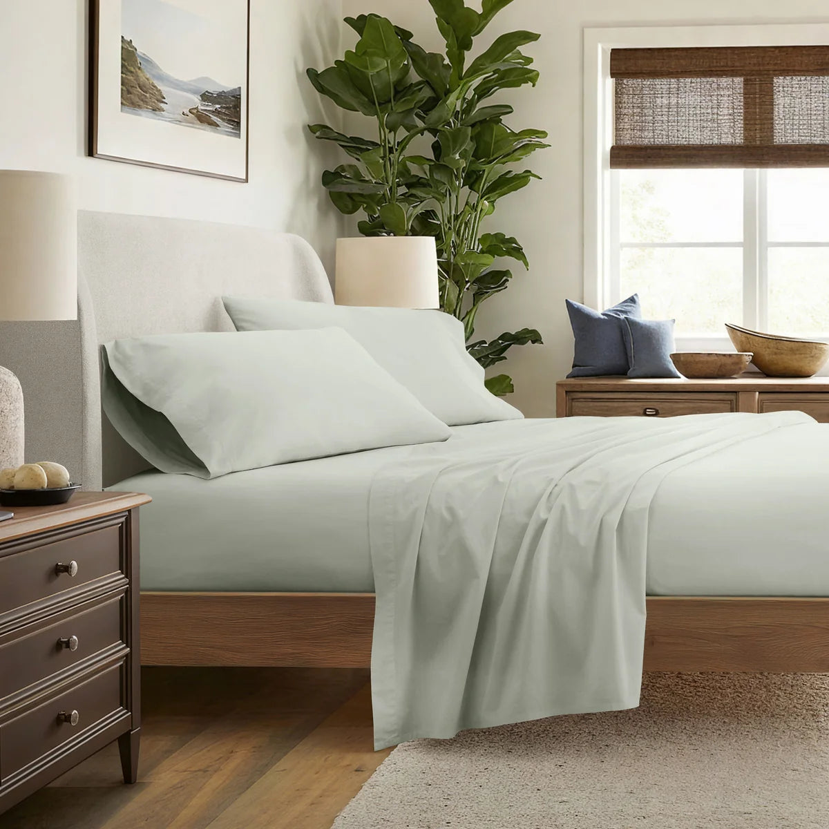 100% Cotton Percale Sheet Set – Queen | Green Haze