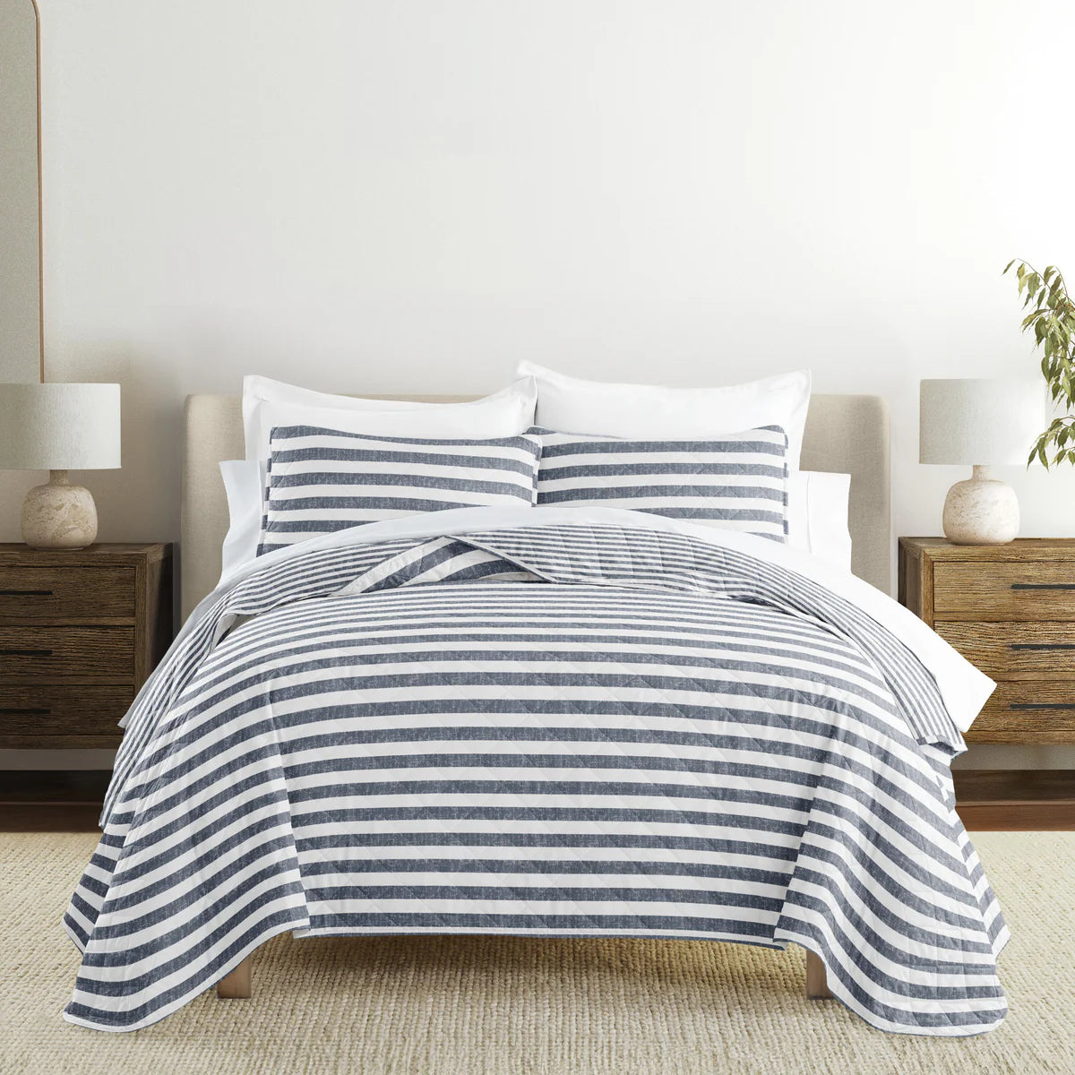 Classic Stripe Patterned Quilted Coverlet Set