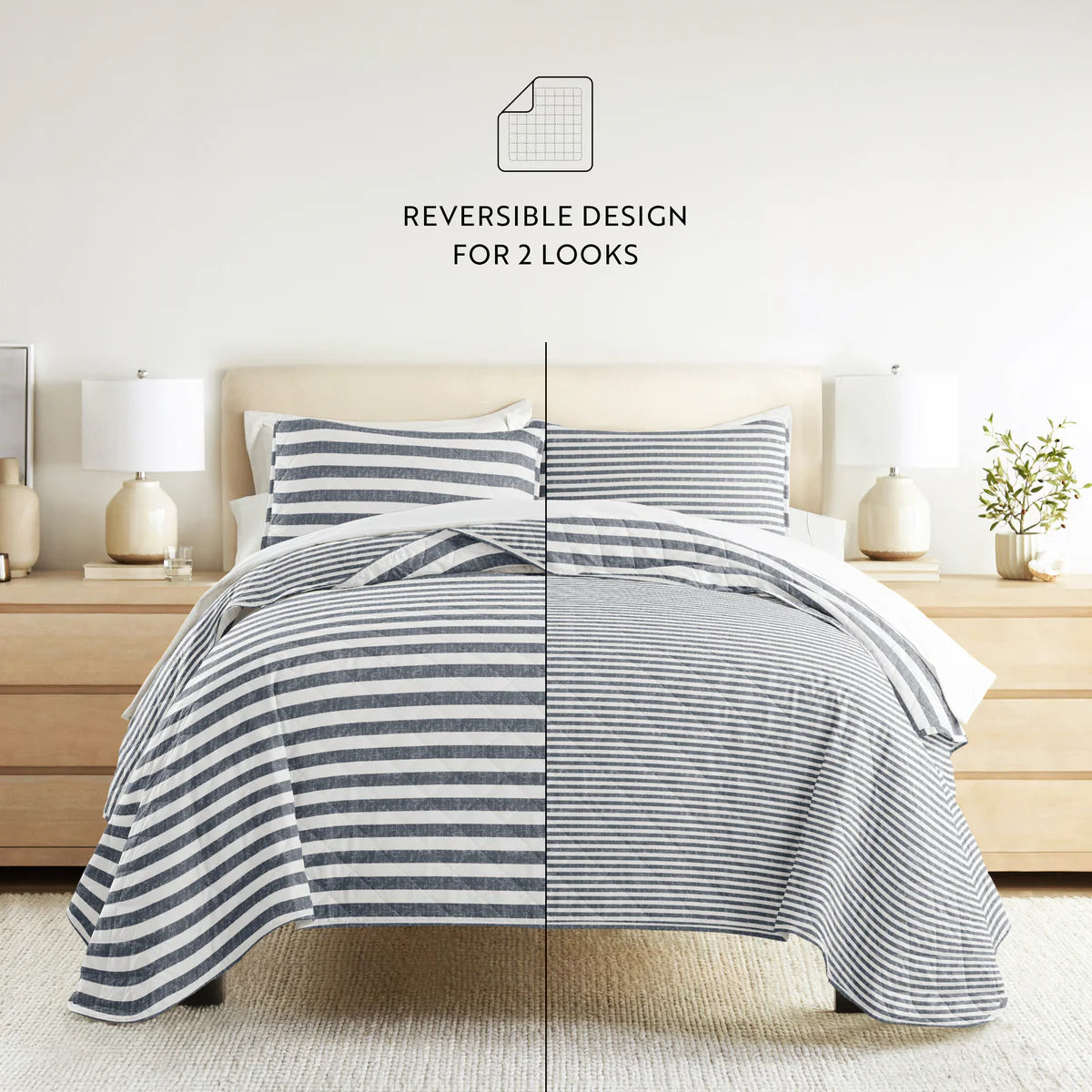 Classic Stripe Patterned Quilted Coverlet Set