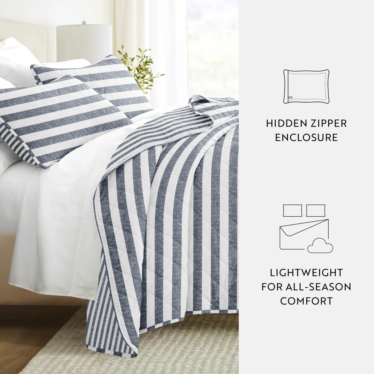 Classic Stripe Patterned Quilted Coverlet Set