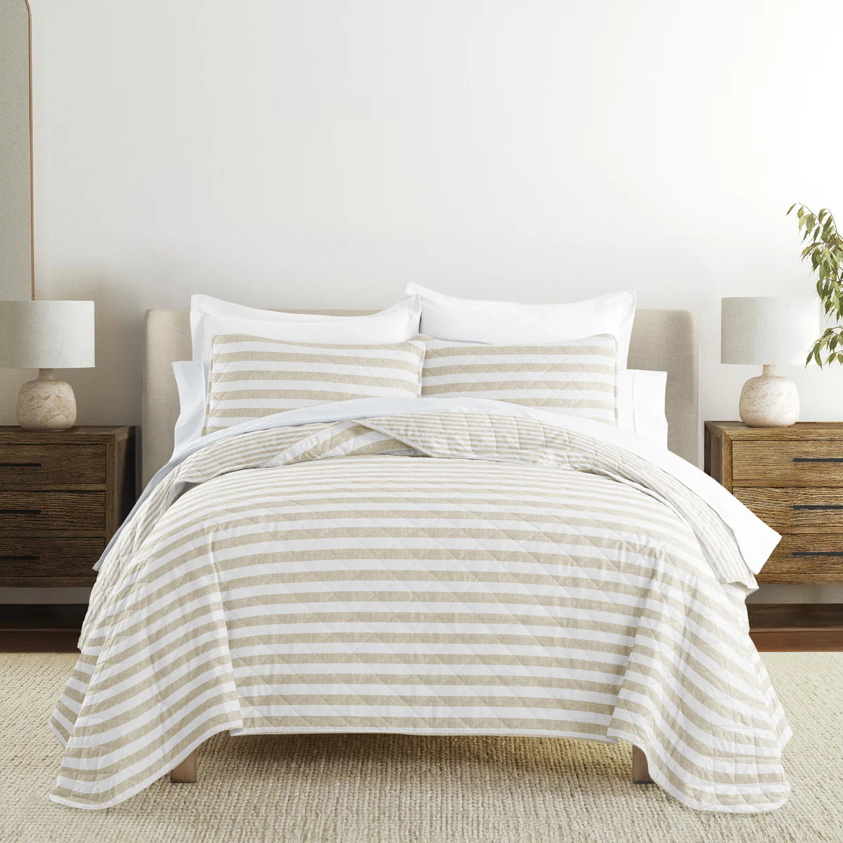 Classic Stripe Patterned Quilted Coverlet Set
