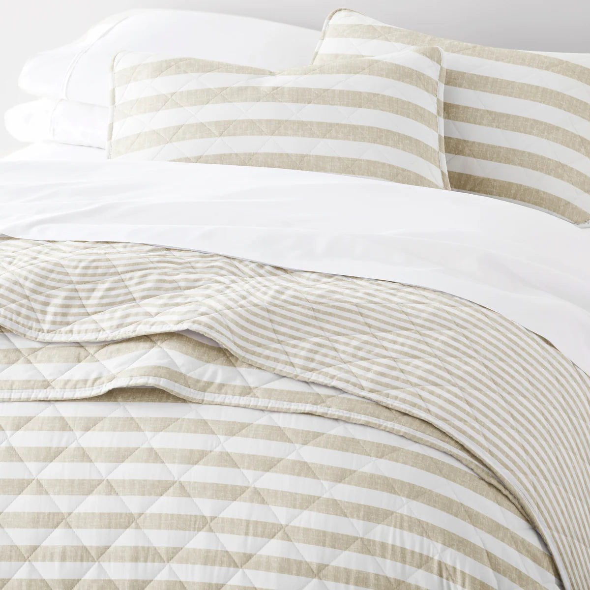 Classic Stripe Patterned Quilted Coverlet Set