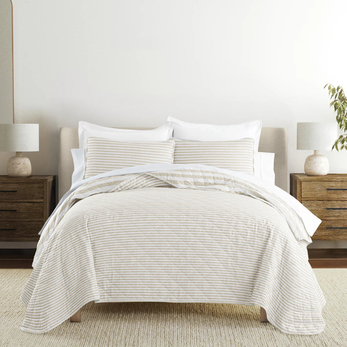 Classic Stripe Patterned Quilted Coverlet Set