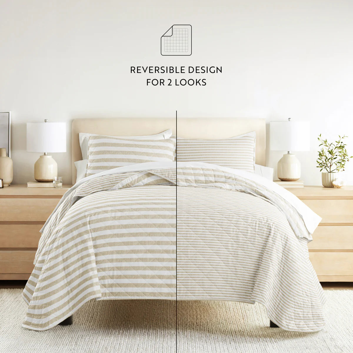 Classic Stripe Patterned Quilted Coverlet Set