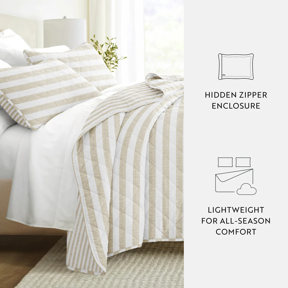 Classic Stripe Patterned Quilted Coverlet Set