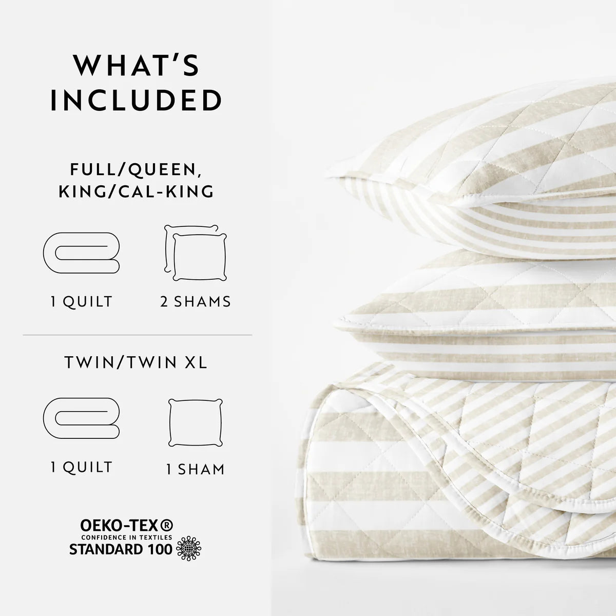 Classic Stripe Patterned Quilted Coverlet Set