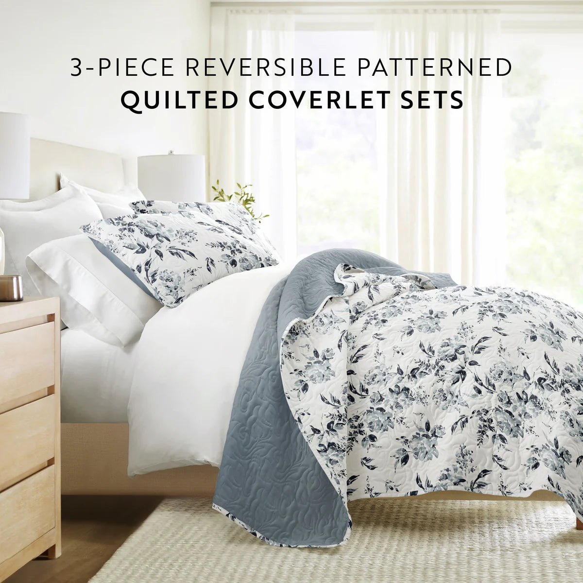 Rose Garden Patterned Quilted Coverlet Set