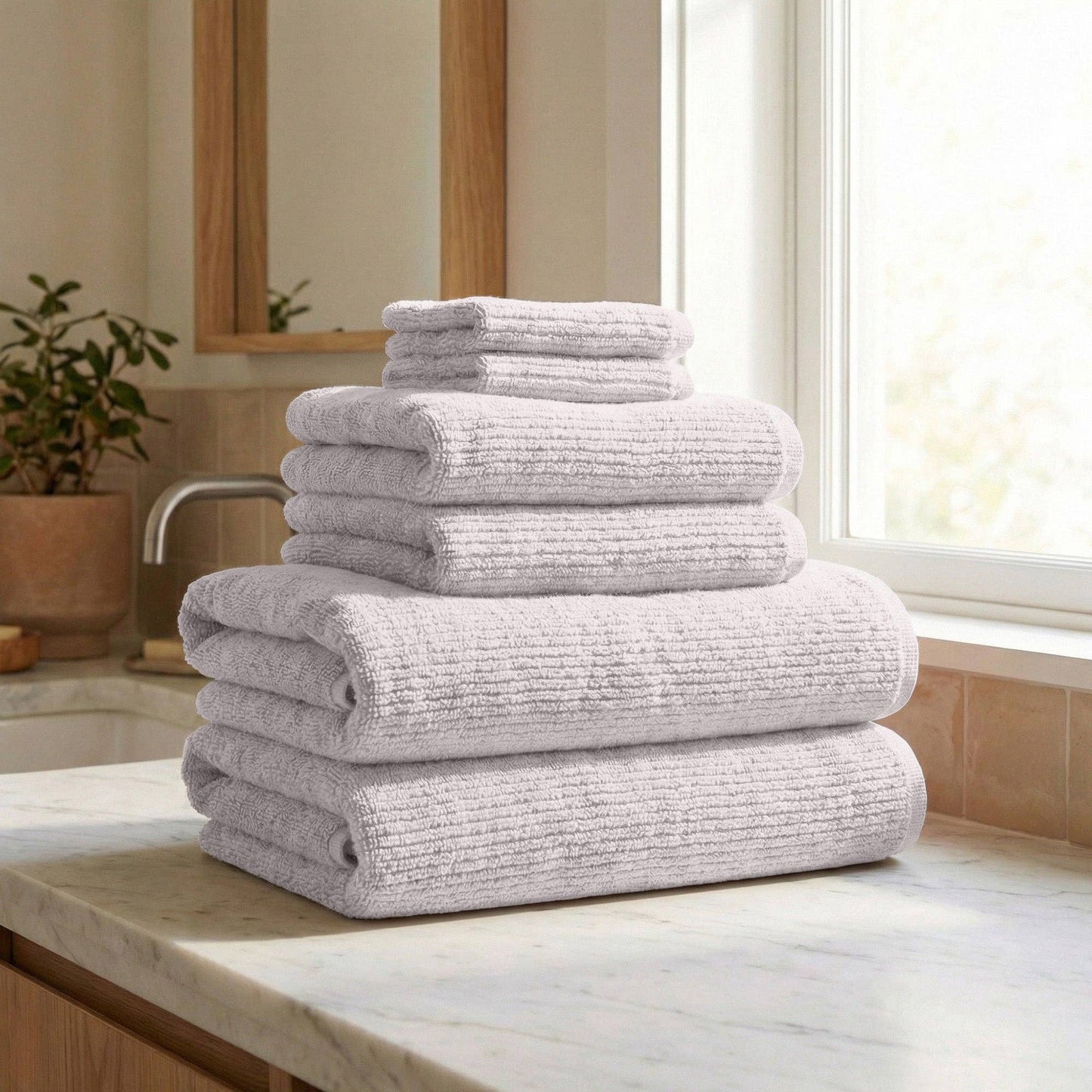 Georgiana Collection - Turkish Cotton Ribbed 6-Piece Bath Towel Set