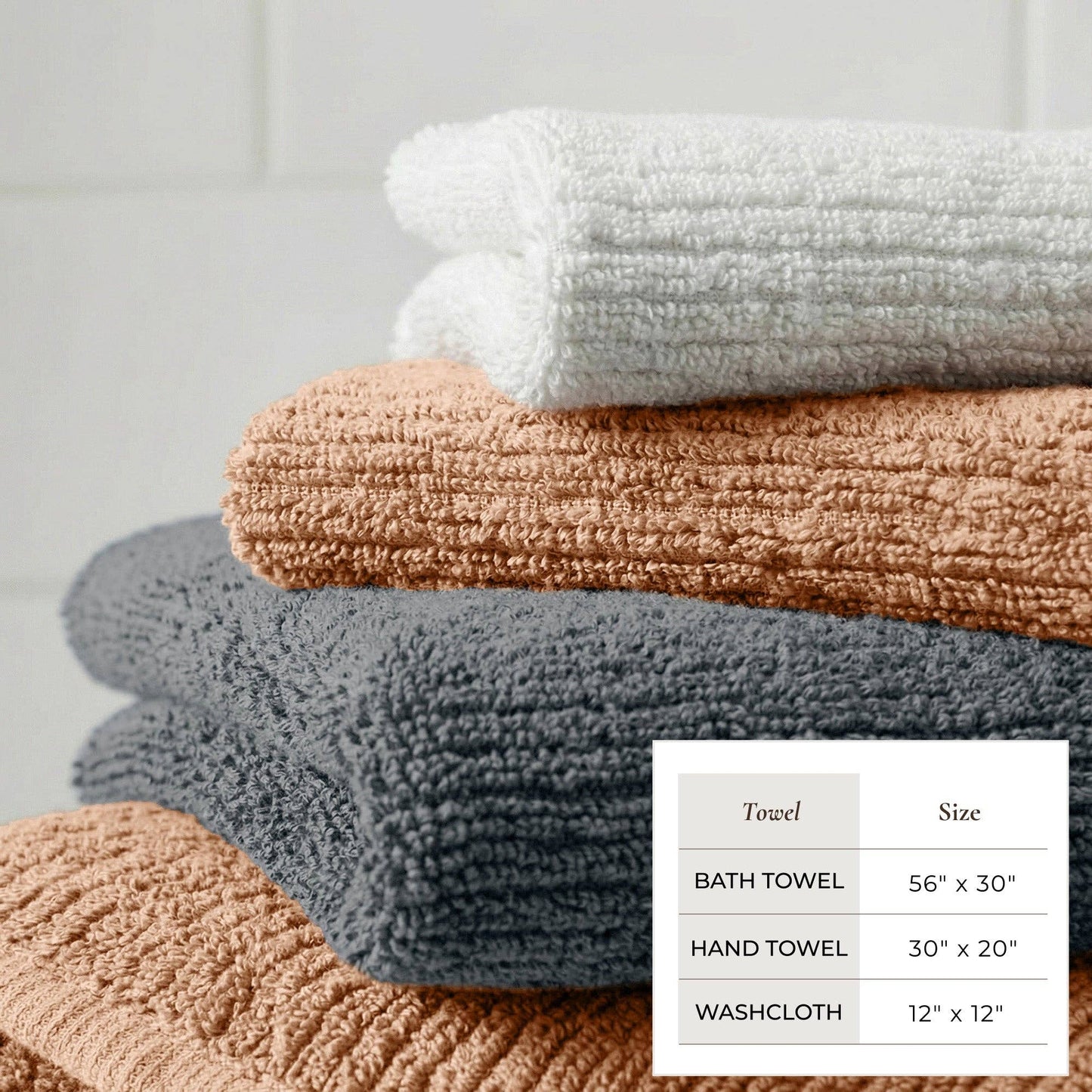 Georgiana Collection - Turkish Cotton Ribbed 6-Piece Bath Towel Set