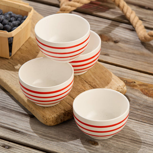 Red Striped Stoneware Bowl