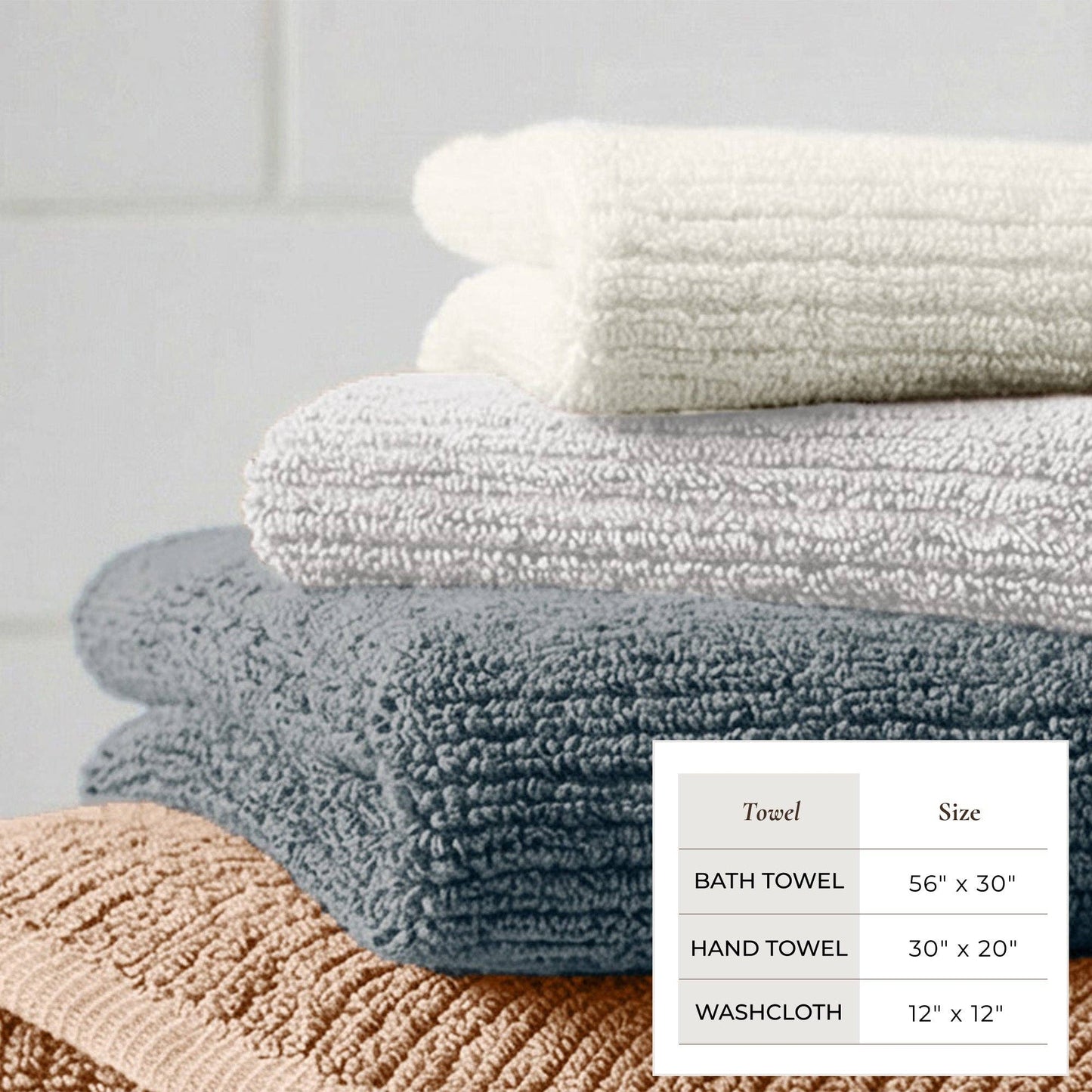 Georgiana Collection - Turkish Cotton Ribbed 6-Piece Bath Towel Set