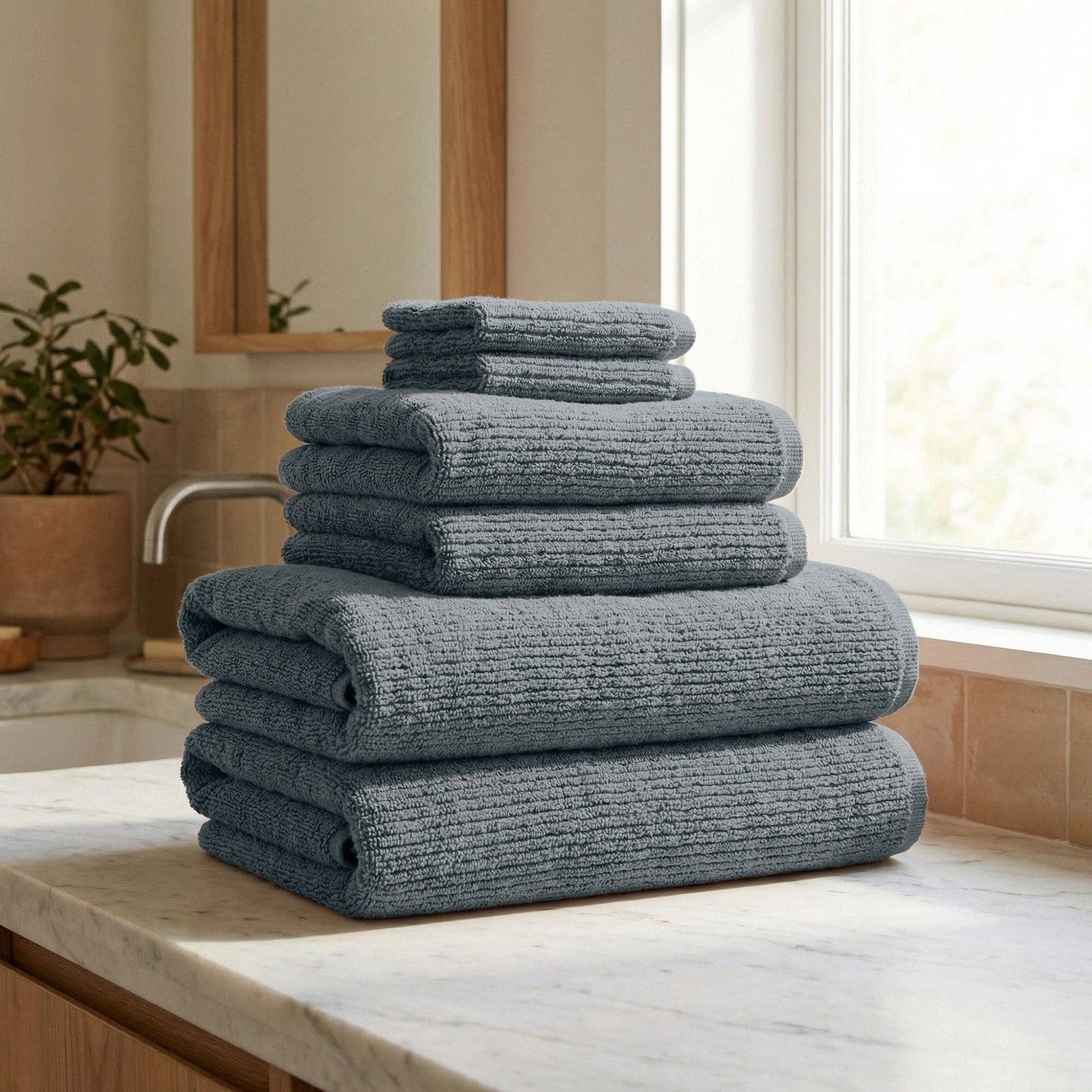Georgiana Collection - Turkish Cotton Ribbed 6-Piece Bath Towel Set