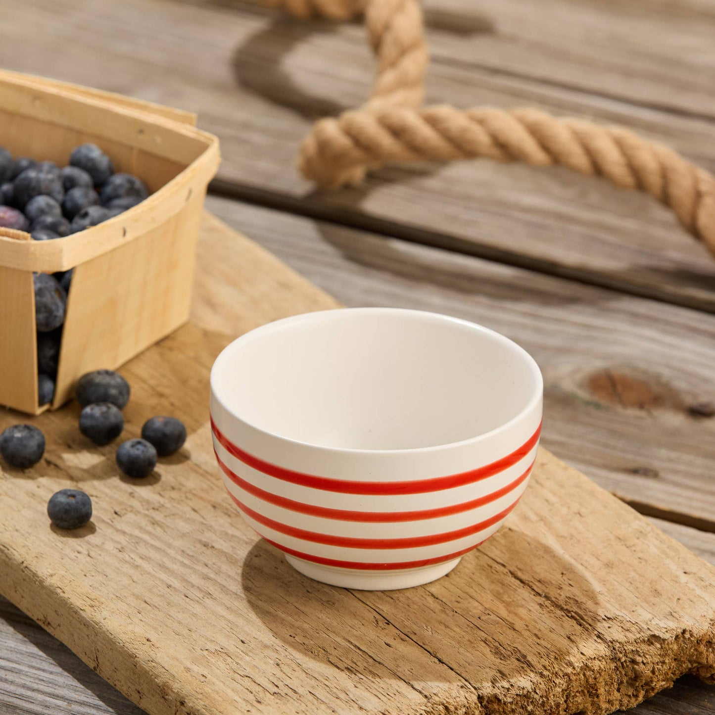 Red Striped Stoneware Bowl