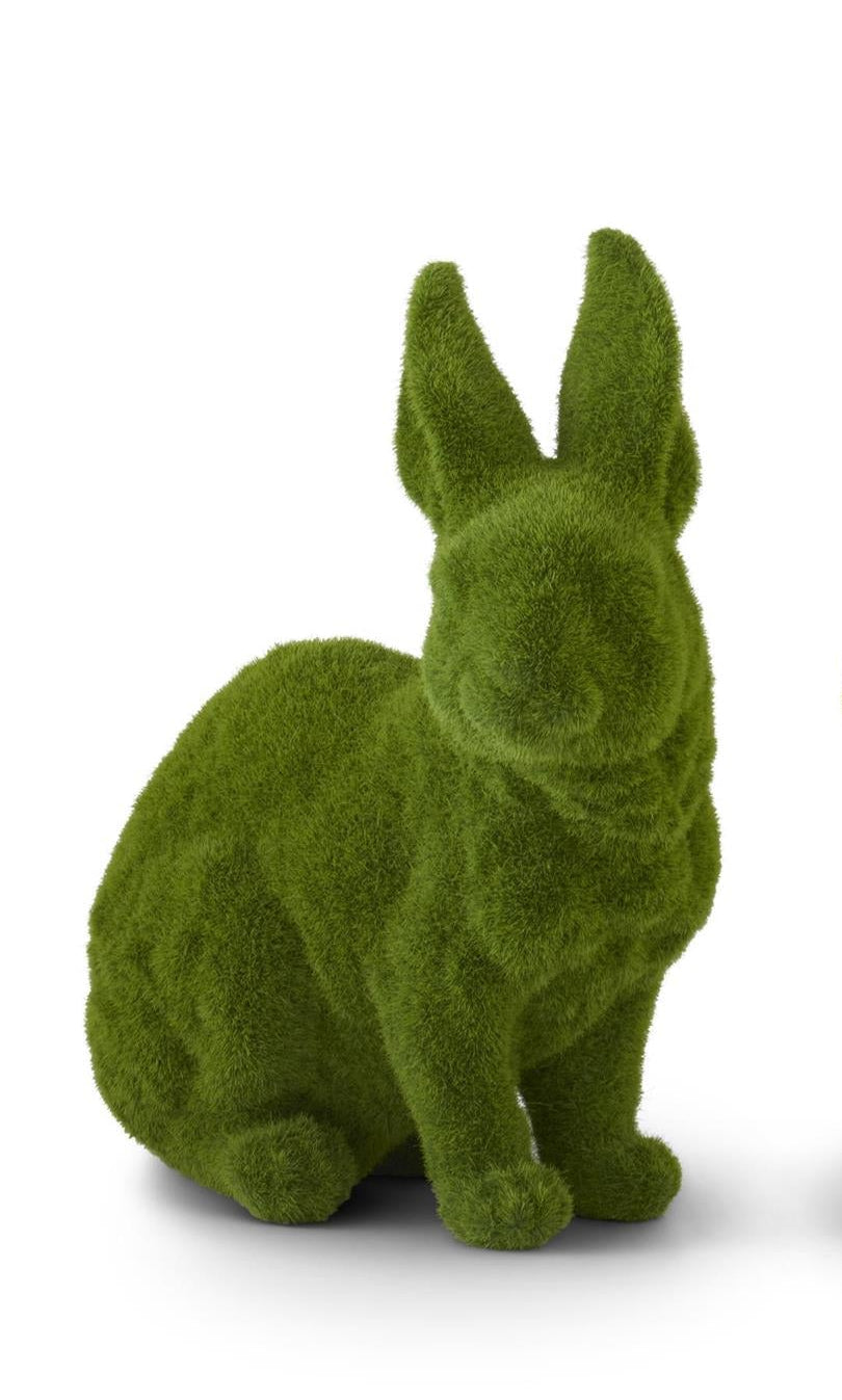 Green Flocked Moss Rabbit Figurine | Bunny Spring Decor