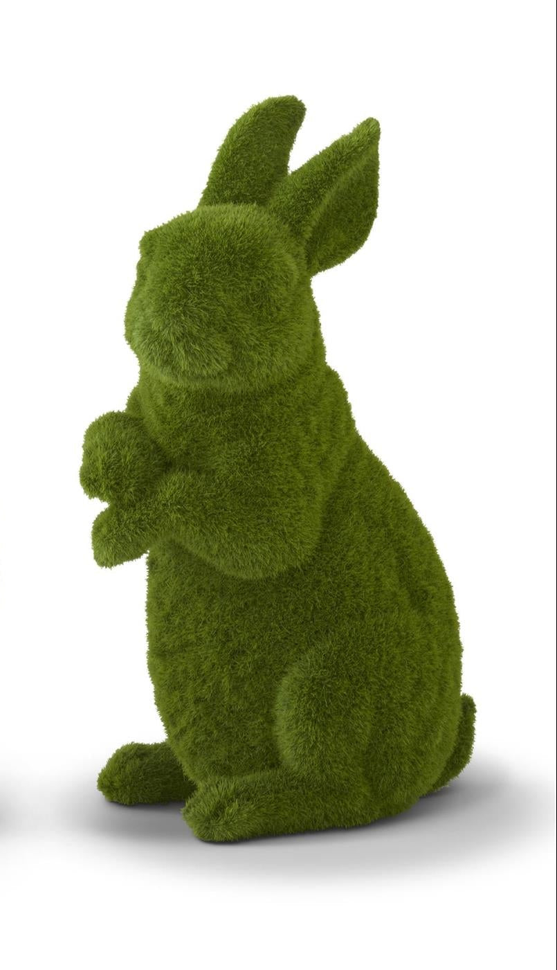 Green Flocked Moss Rabbit Figurine | Bunny Spring Decor